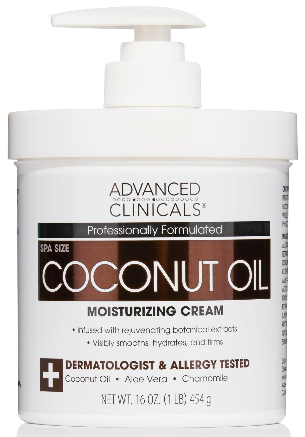 Advanced Clinicals Coconut Oil Body Cream jar highlights rich hydration for dry skin.