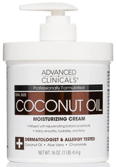 Advanced Clinicals Coconut Oil Body Cream jar highlights rich hydration for dry skin.