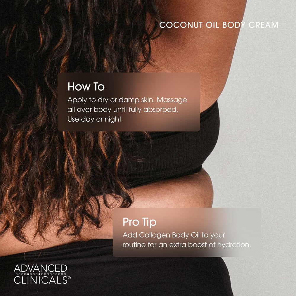Side view of Advanced Clinicals Coconut Oil Body Cream formula.