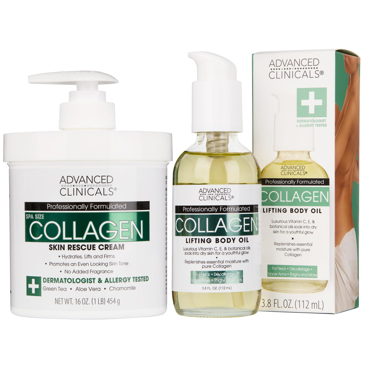 Advanced Clinicals Collagen Body Oil bottle showing hydrating formula for smoother skin