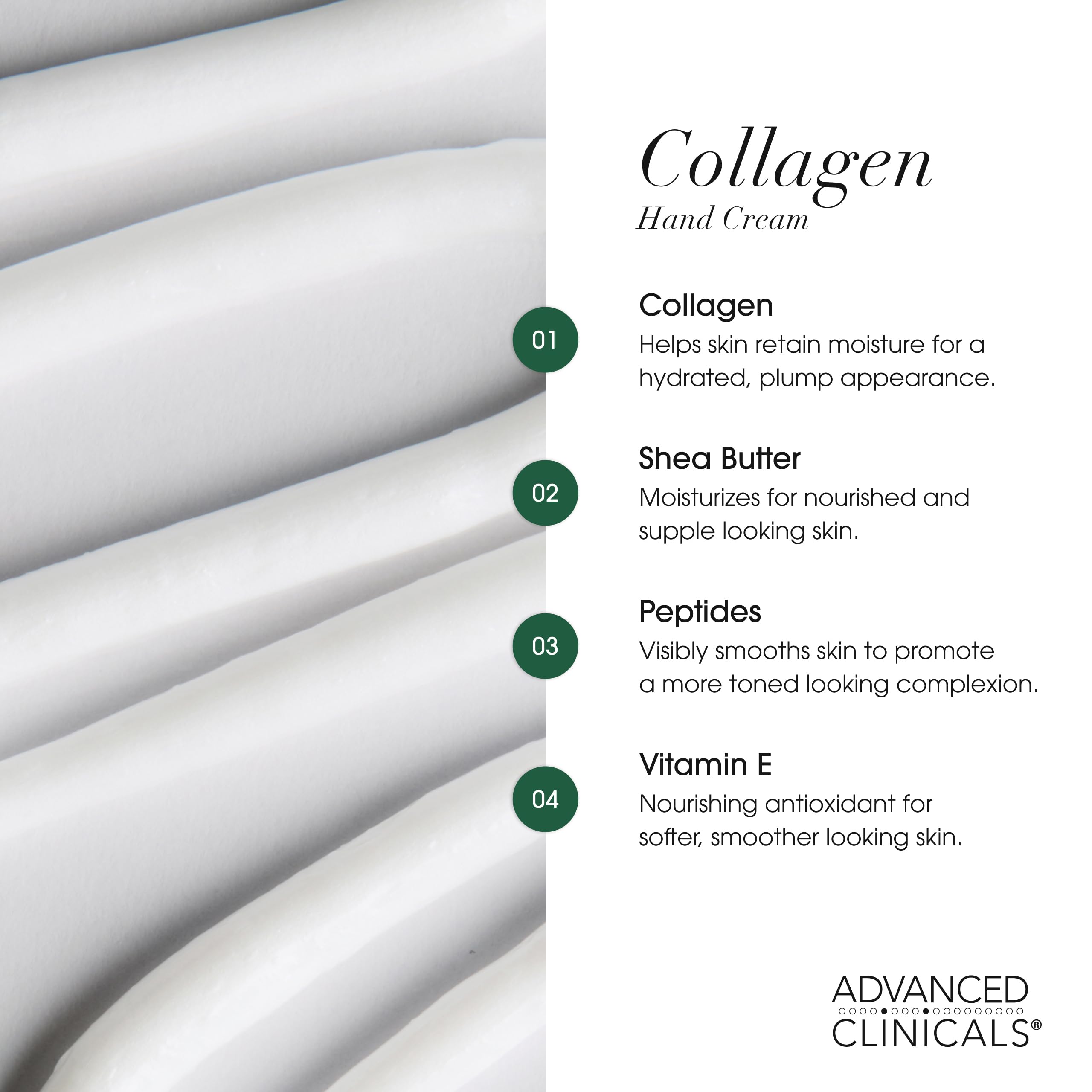 Advanced Clinicals Collagen Hand & Body Cream with aloe vera leaves for soothing care.