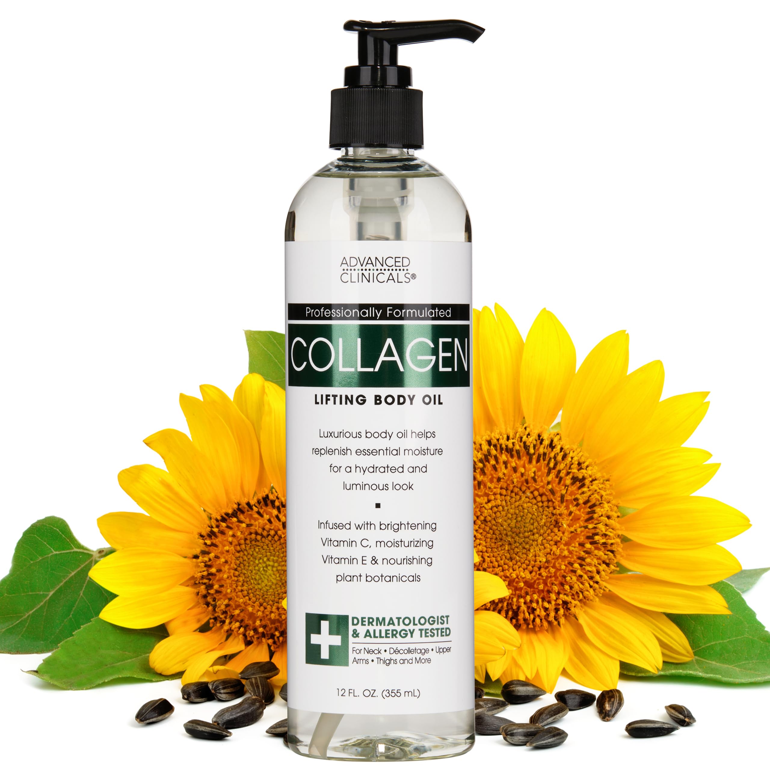 Advanced Clinicals Collagen Oil bottle showing lightweight hydration for smooth skin
