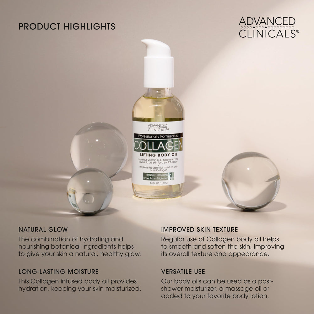 Advanced Clinicals Collagen Oil provides radiant glow and hydration