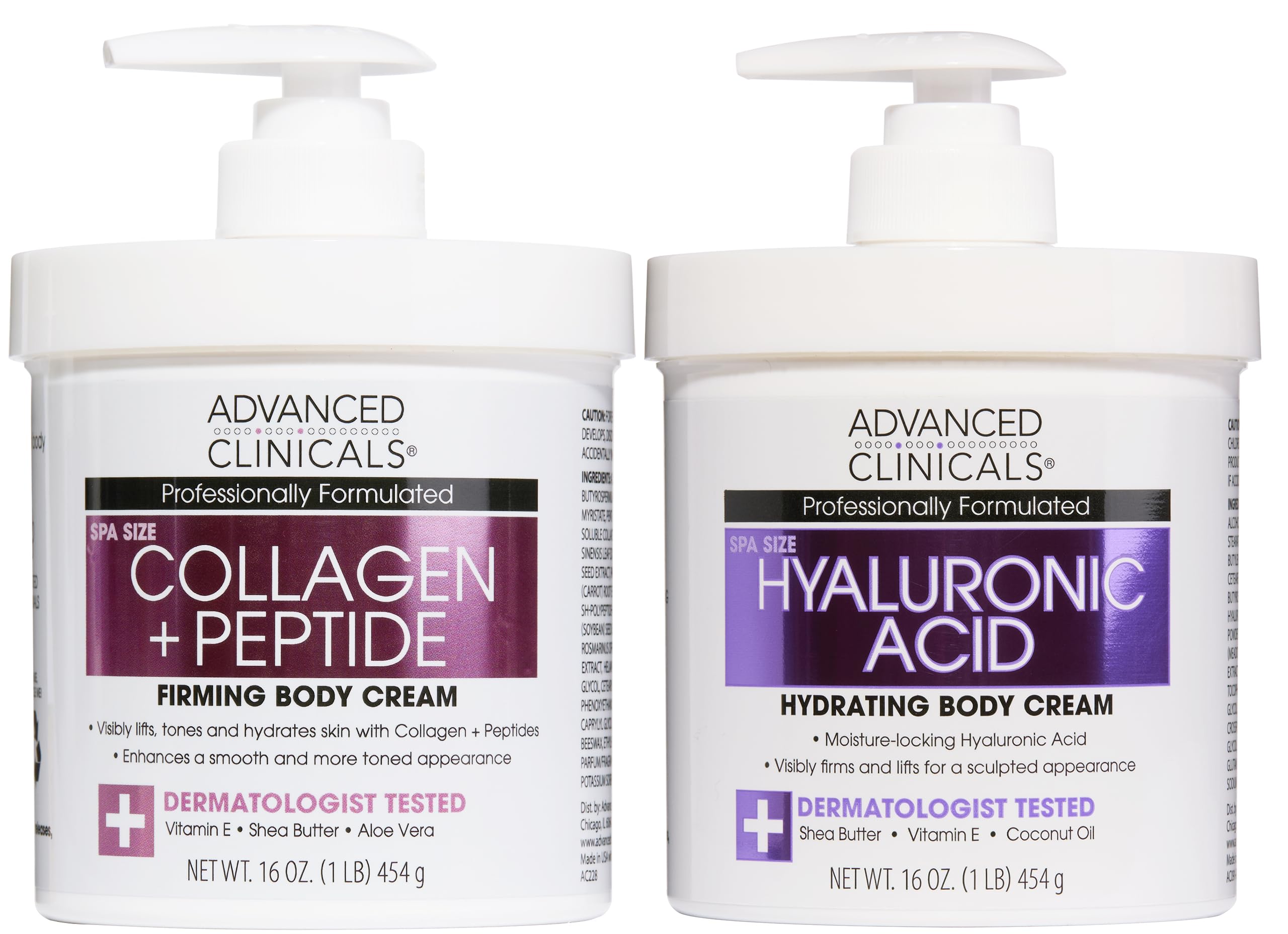 Advanced Clinicals collagen peptides body lotion bottle for deep hydration and smoother skin.