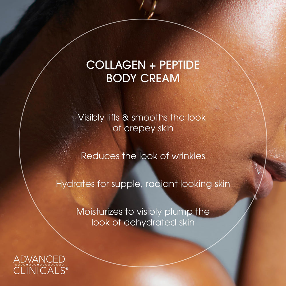 Advanced Clinicals Collagen Peptides lotion powered by green tea and quinoa seeds for antioxidants.