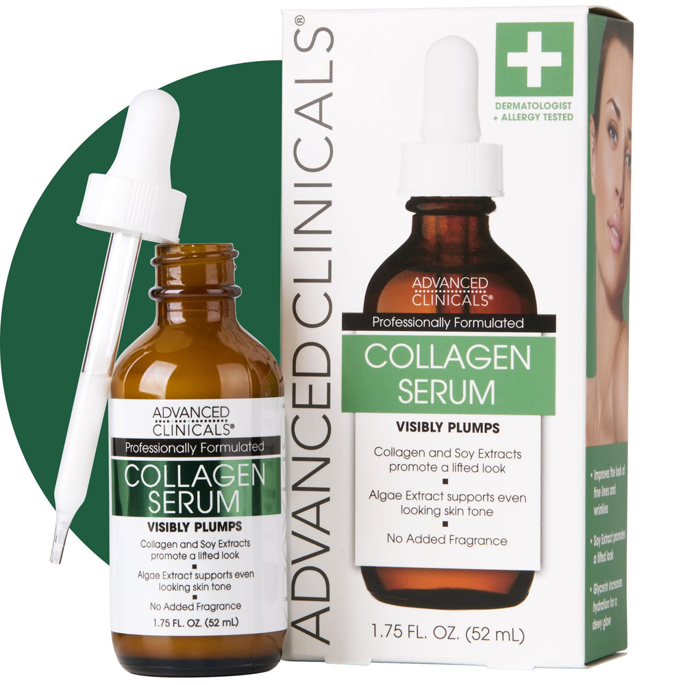 Advanced Clinicals Collagen Serum bottle ready for daily hydrating use