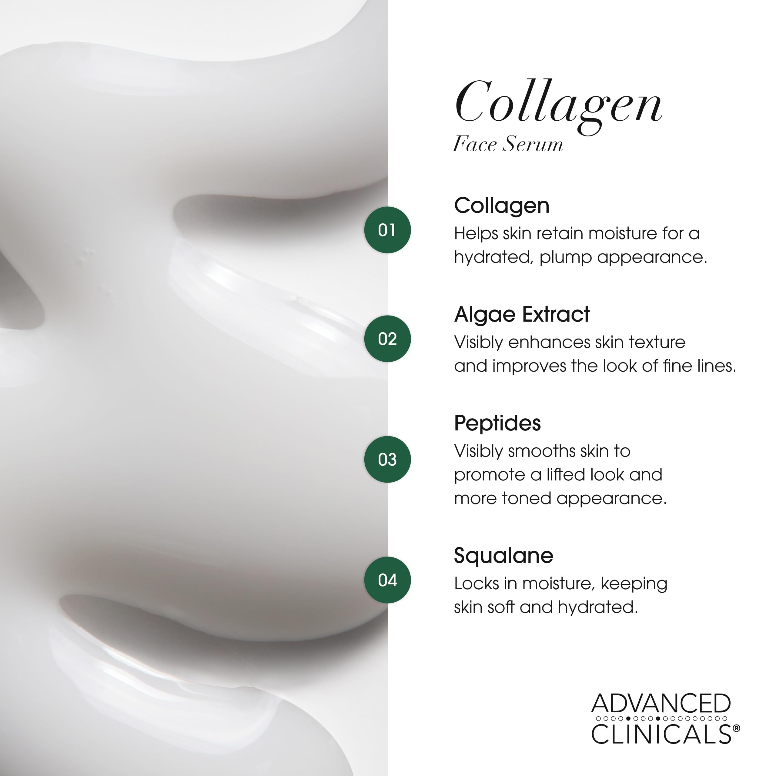Advanced Clinicals Collagen Serum with hyaluronic acid provides lasting hydration