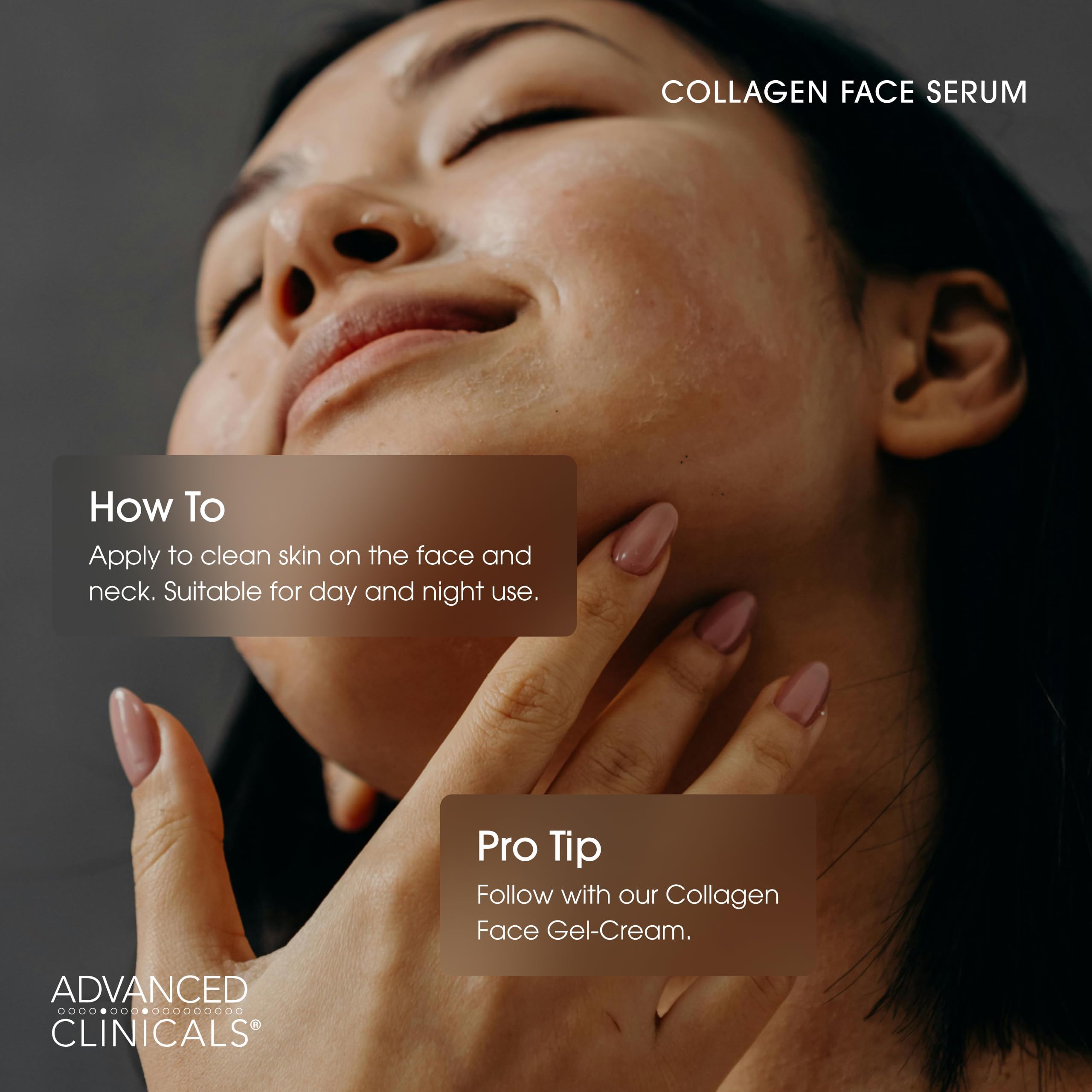 Advanced Clinicals Collagen Serum with peptides and ferulic acid nourishes skin