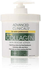 Advanced Clinicals Collagen Skin Rescue Lotion jar close-up shows rich, creamy texture for dry skin.