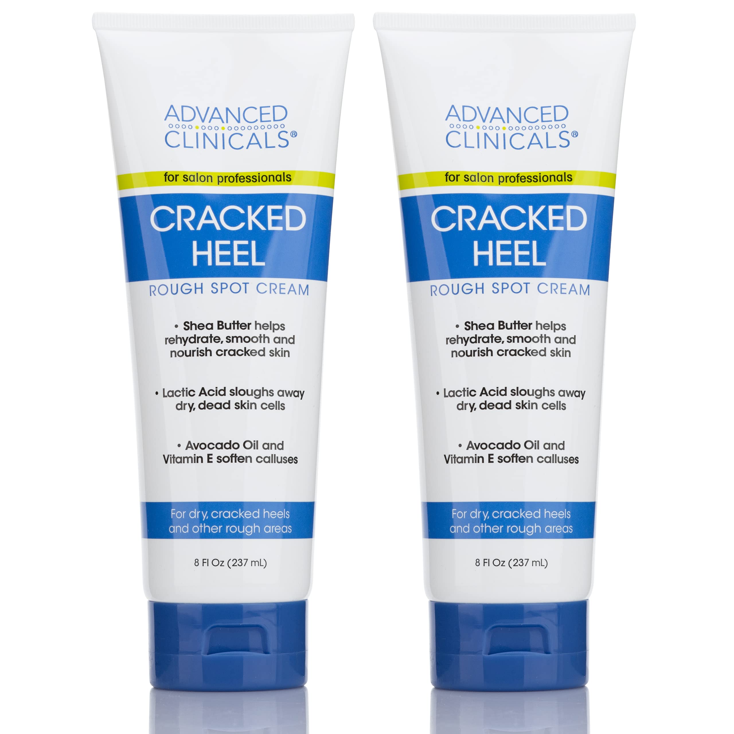 Advanced Clinicals cracked heel cream jar front showing two-pack packaging for dry, cracked heels.