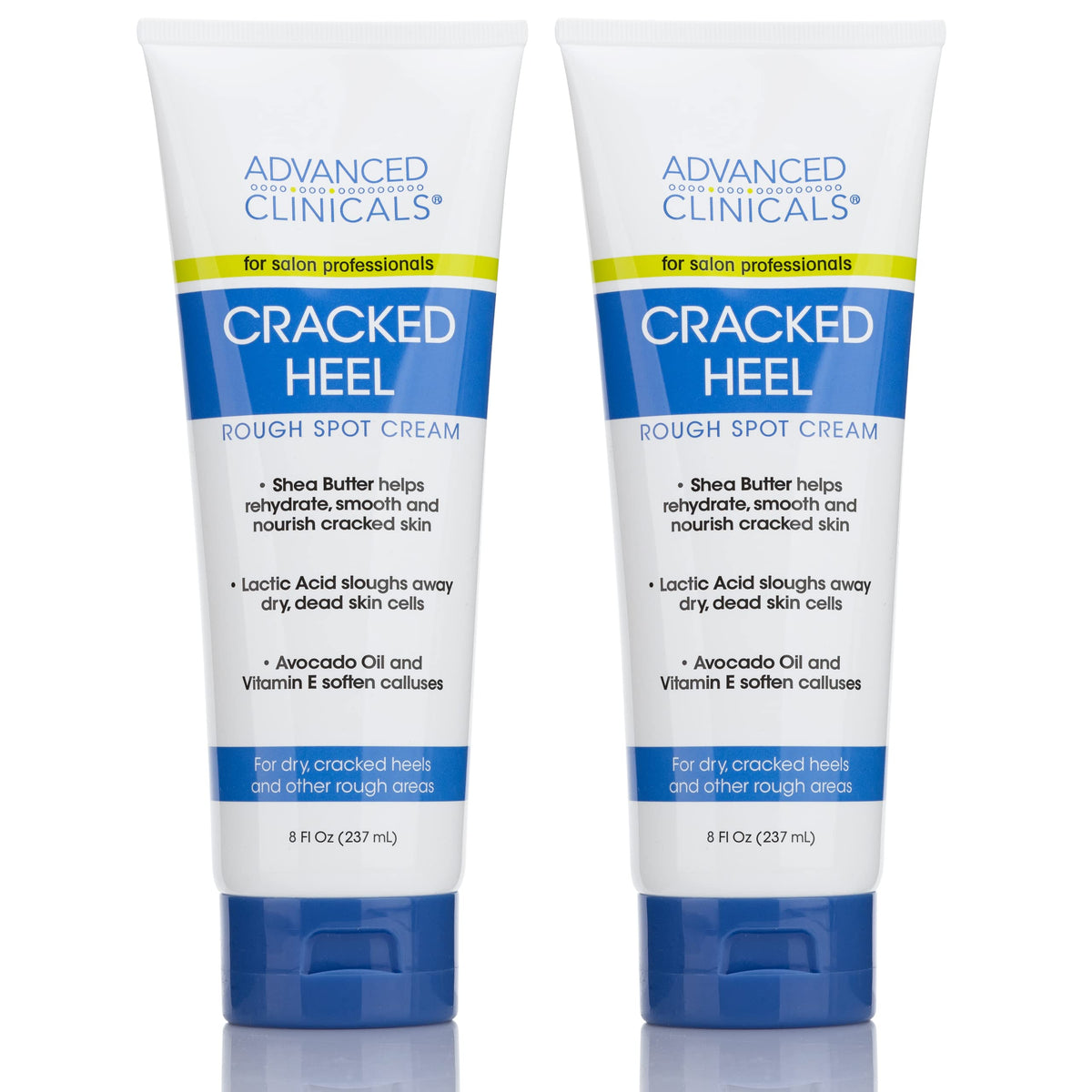 Advanced Clinicals cracked heel cream jar front showing two-pack packaging for dry, cracked heels.