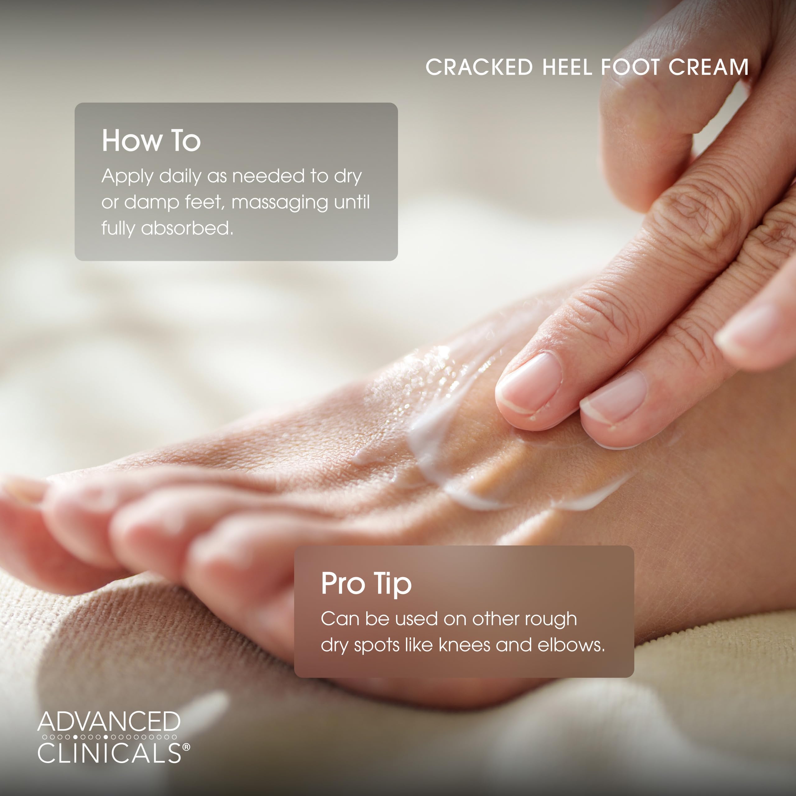 Nighttime application of Advanced Clinicals cracked heel cream for overnight care.