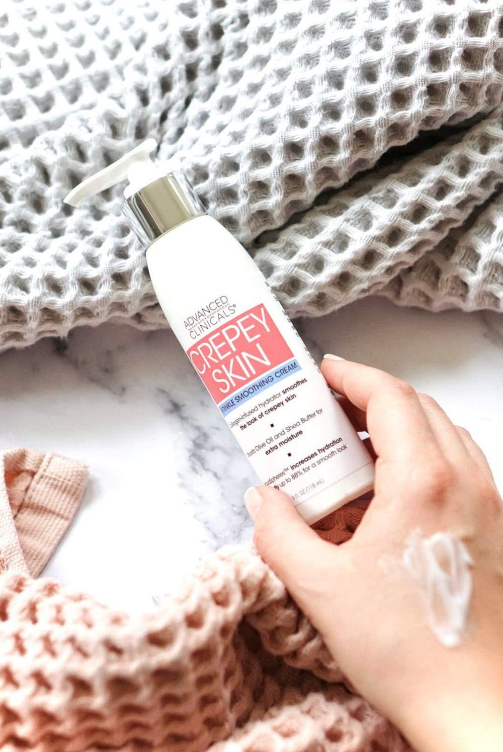 Advanced Clinicals crepey skin cream for decollete nourishes chest area.