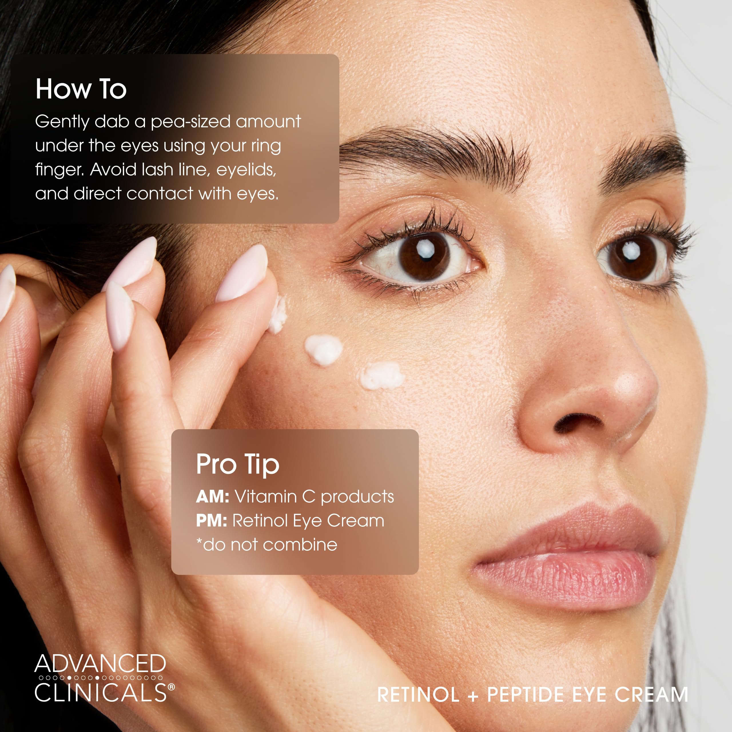 Advanced Clinicals treatment targets crow's feet and wrinkles with a smoothing effect.