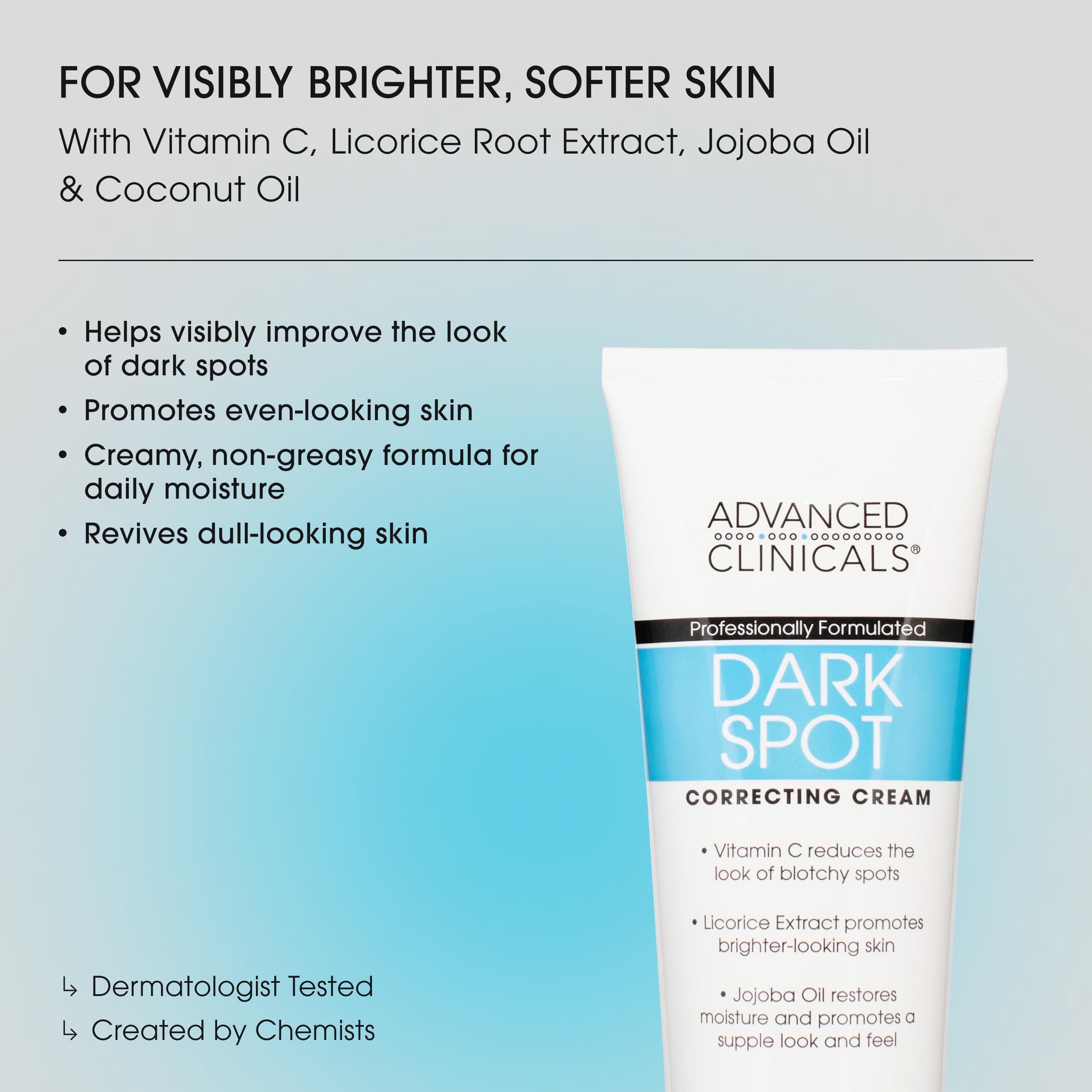 Advanced Clinicals Dark Spot Cream tube being applied for daily facial care.