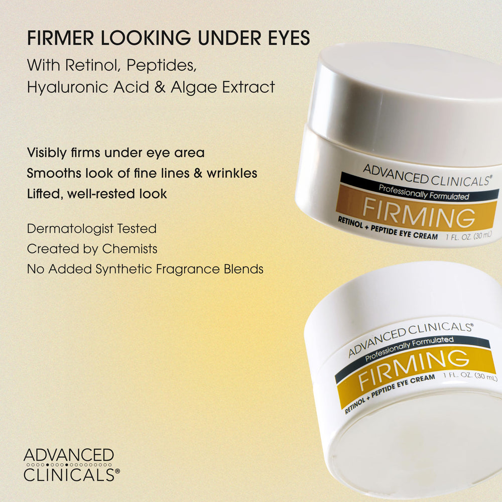 Advanced Clinicals eye cream with peptides and caffeine improves firm, awake-looking eyes.