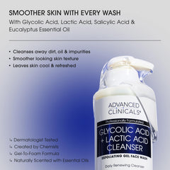 Advanced Clinicals Glycolic Face Wash foam lathers richly to lift dirt and oil.