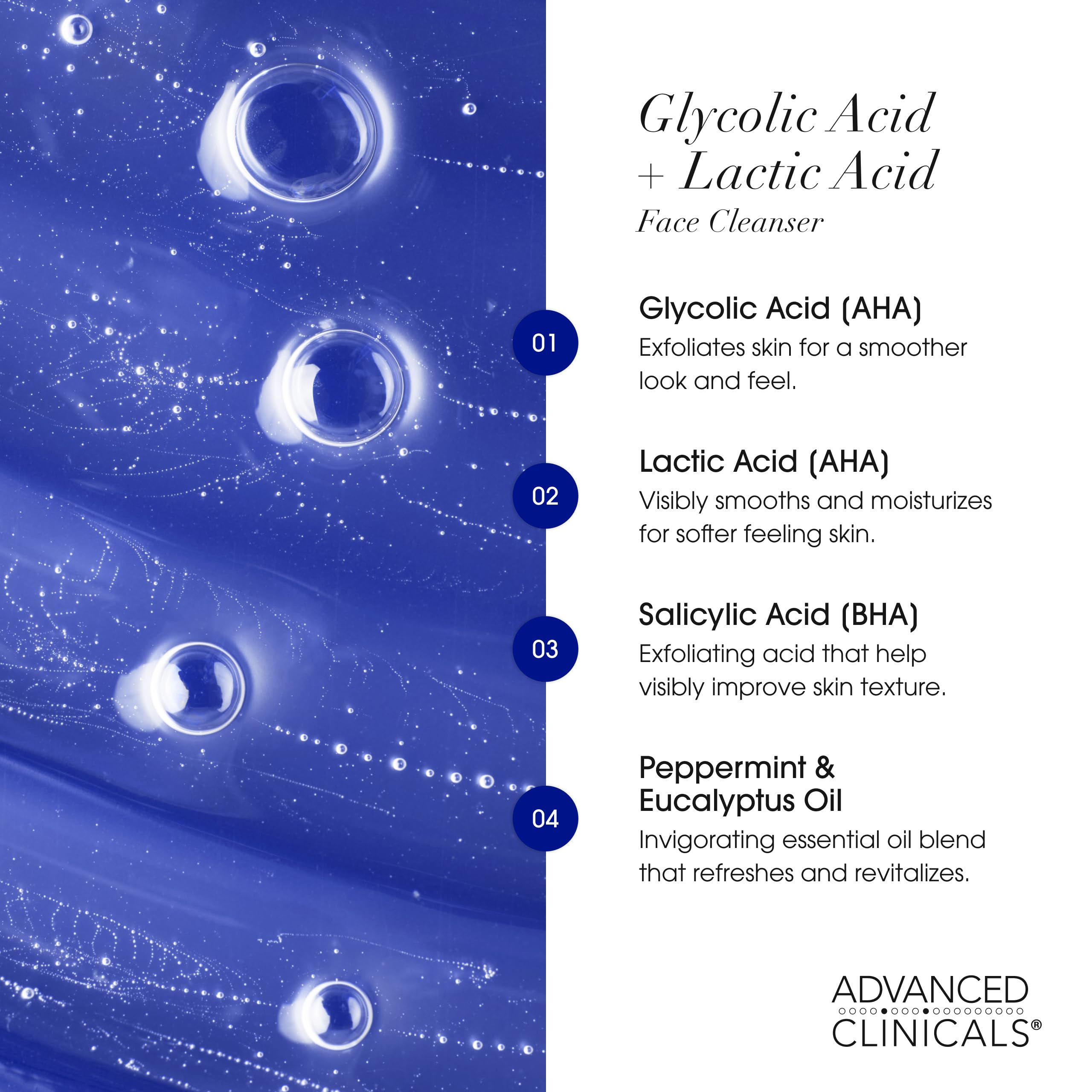 Advanced Clinicals Glycolic Face Wash peppermint ingredient provides a refreshing sensation.