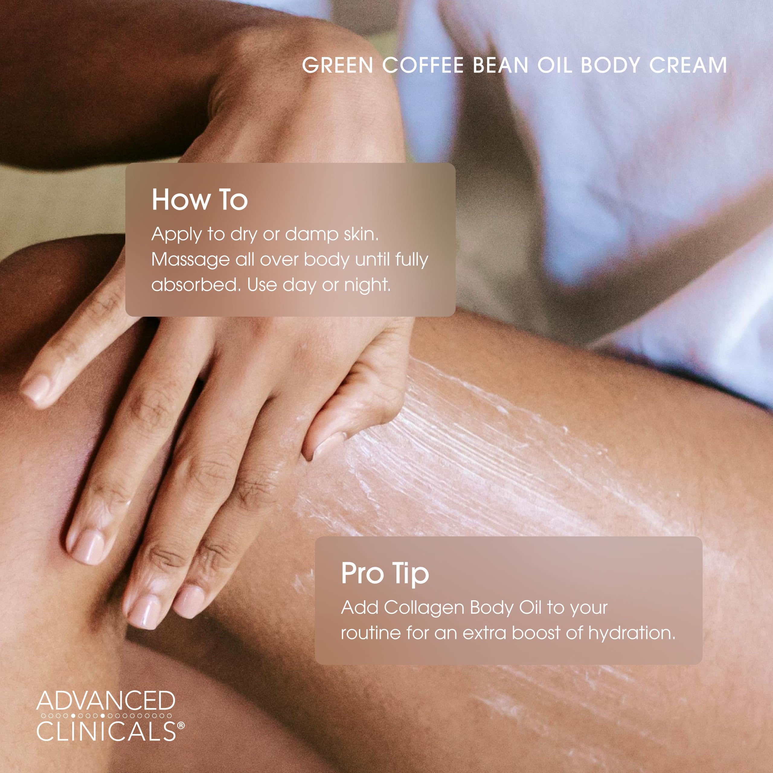 Arms applying Advanced Clinicals Thermo for soft, supple skin after use