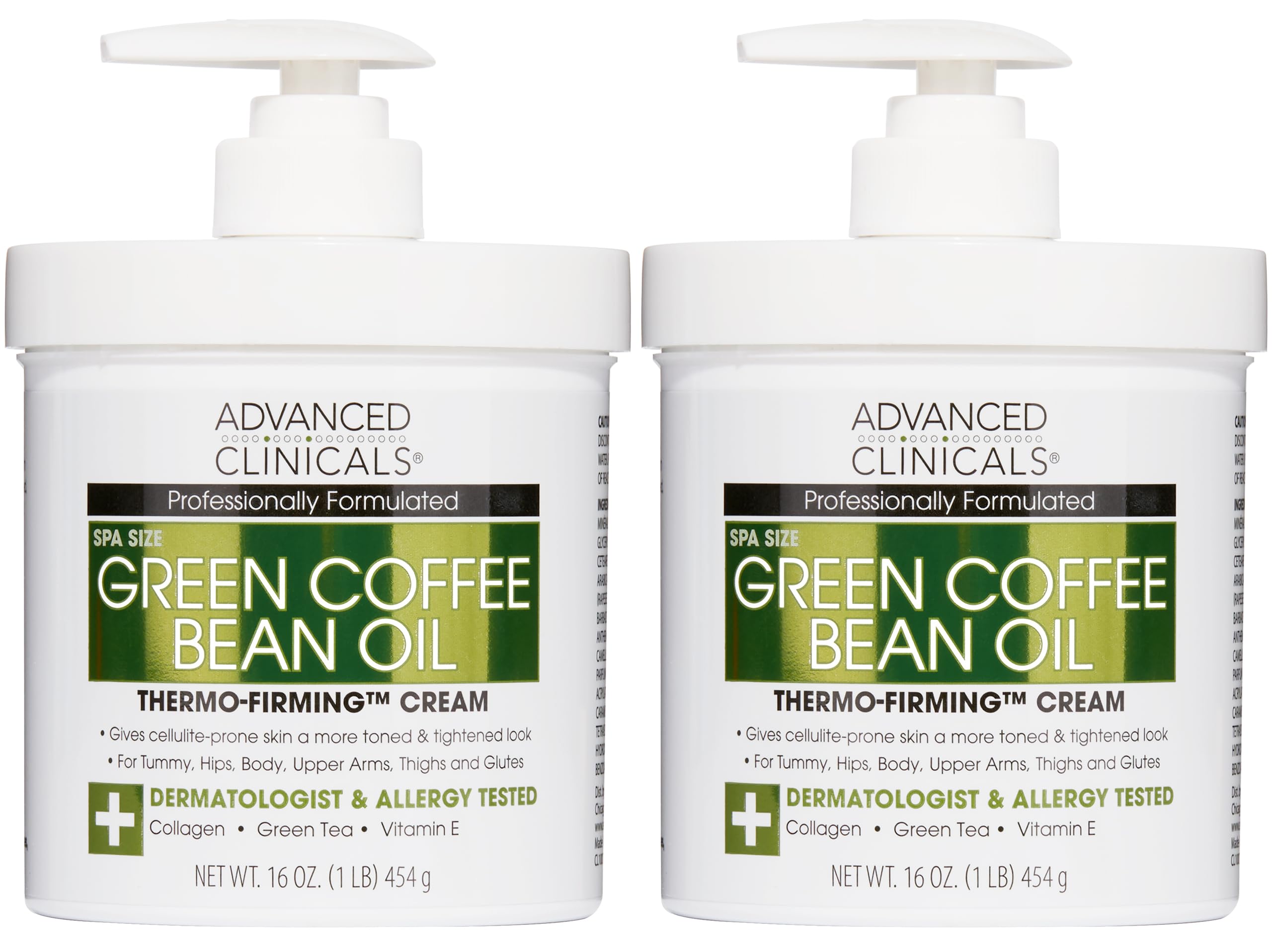 Advanced Clinicals Green Coffee Bean Thermo-Firming Lotion bottle promoting firmer-looking skin