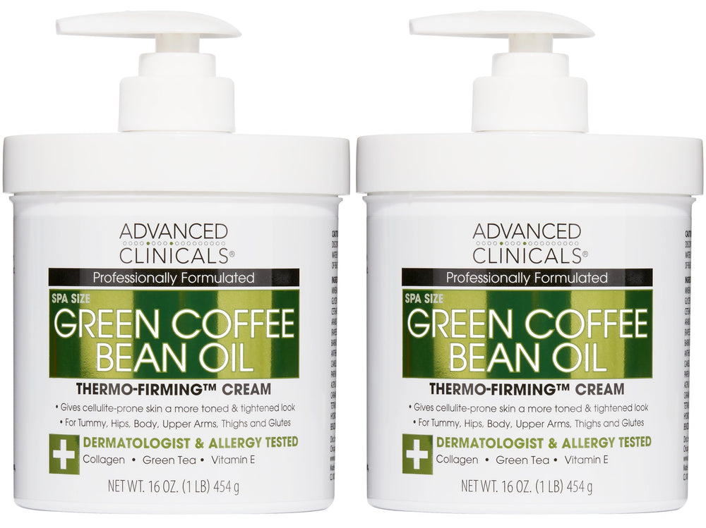 Advanced Clinicals Green Coffee Bean Thermo-Firming Lotion bottle promoting firmer-looking skin