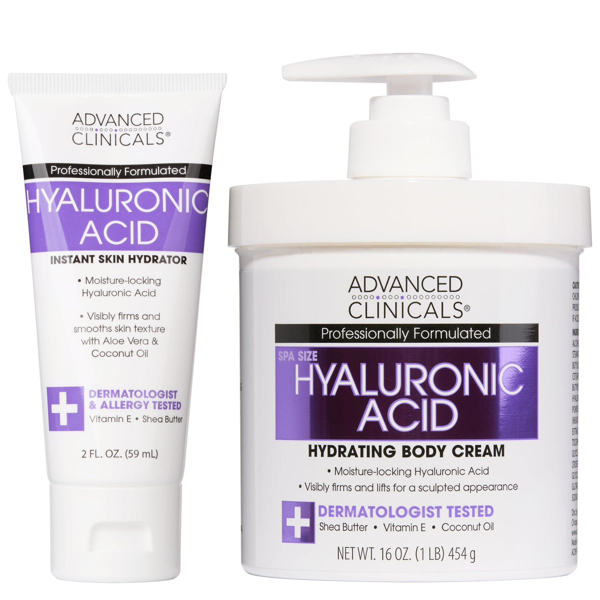 Advanced Clinicals Hyaluronic Acid Body Cream 16oz bottle hydrates dry skin.