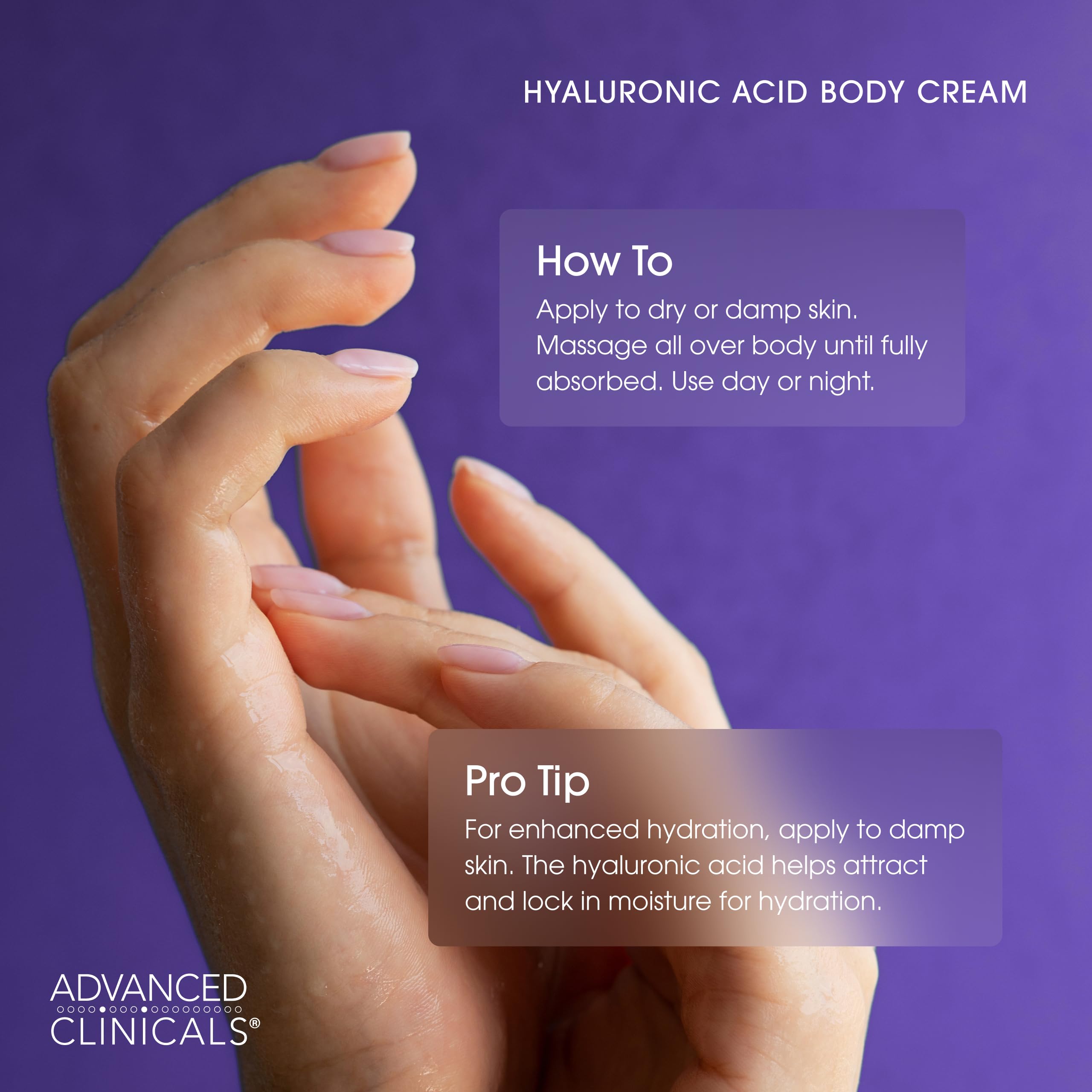 Cream applied to neck, arms, and hands for even hydration.