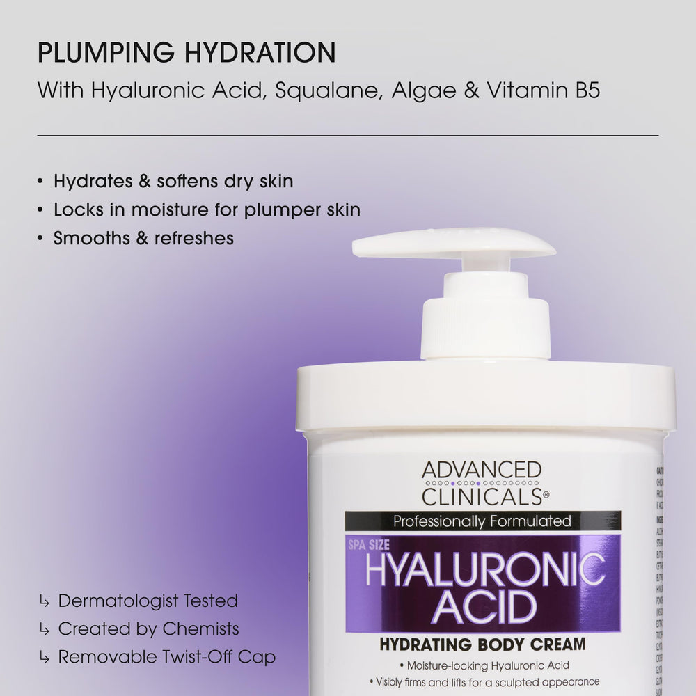 Close-up of velvety texture on Advanced Clinicals Hyaluronic Acid Body Cream.