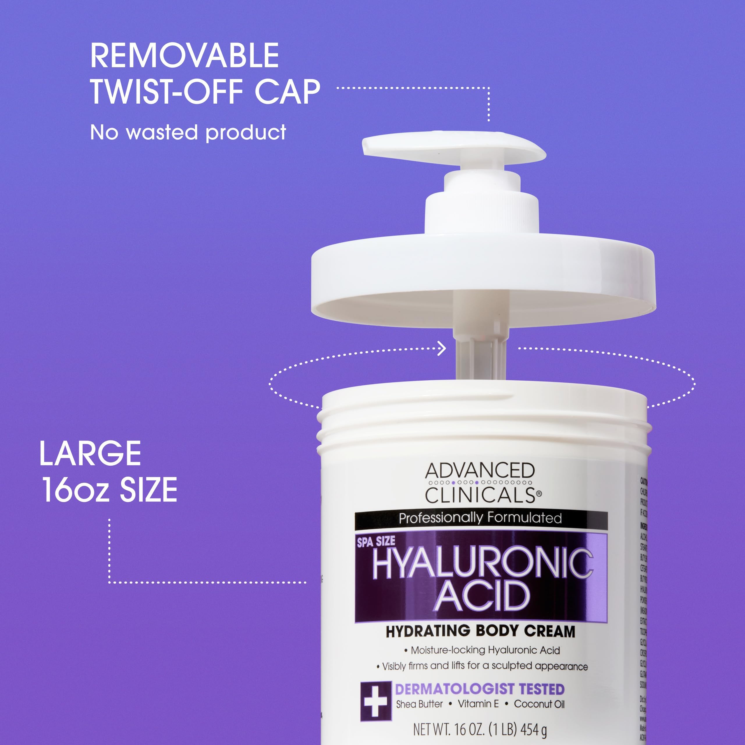 Advanced Clinicals hyaluronic acid body lotion pump moisturizes all-over