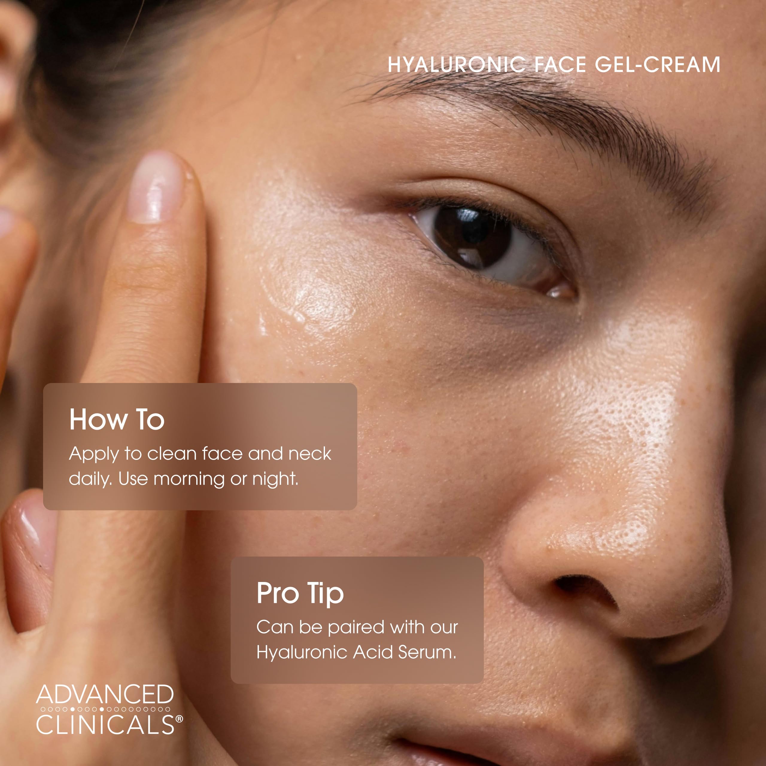 Advanced Clinicals Hyaluronic Acid Gel on back of hand showing quick absorption.