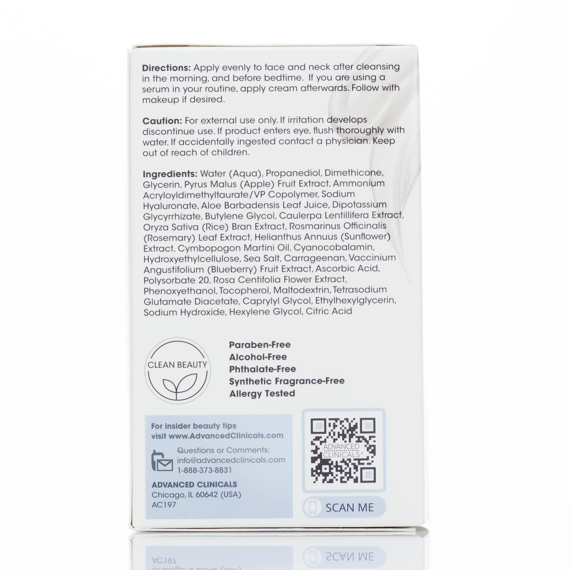 Advanced Clinicals Hyaluronic Acid Gel Face Cream packaging shows 2 oz size.