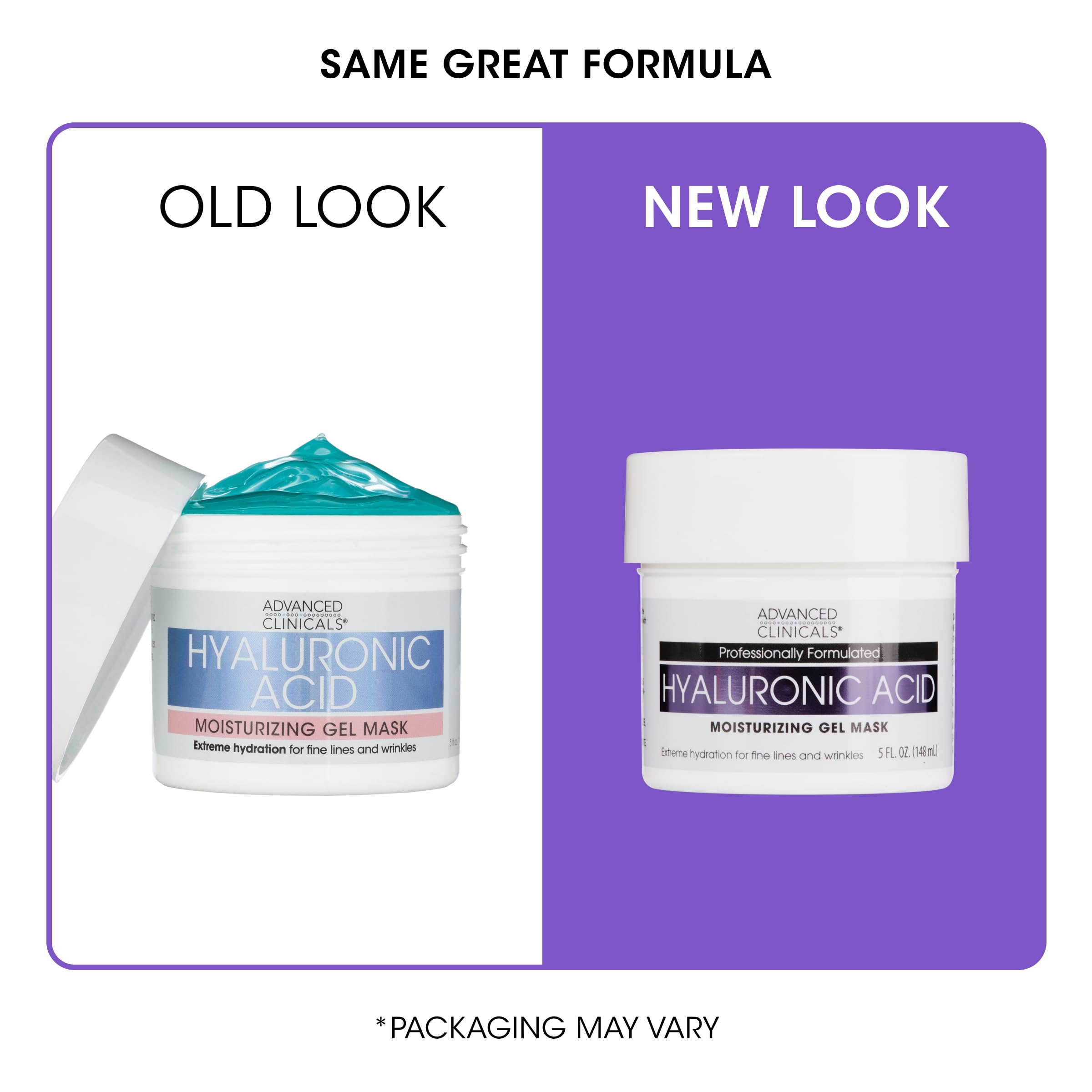 Advanced Clinicals Hyaluronic Acid Gel Mask on face demonstrates soothing moisture