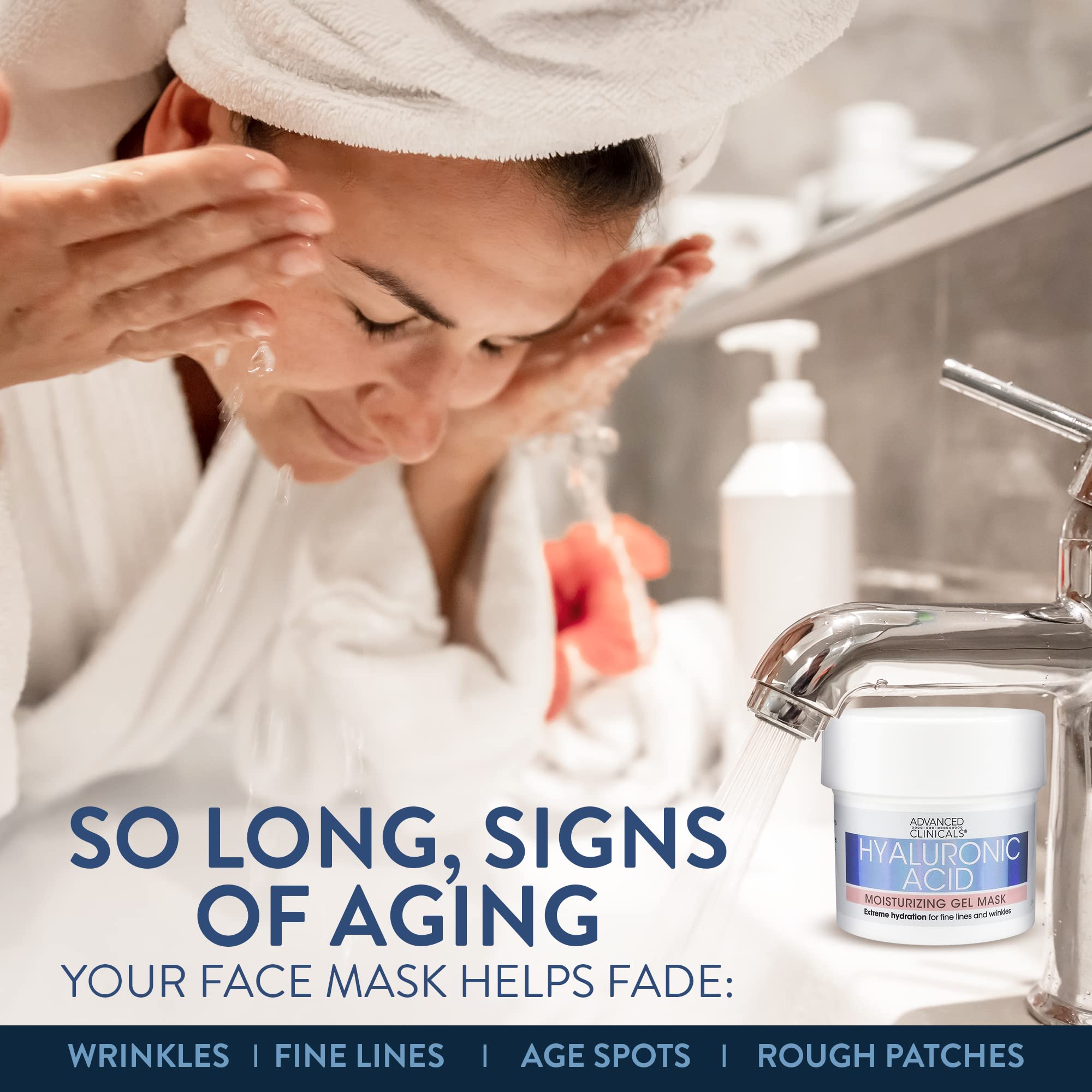 Advanced Clinicals Hyaluronic Acid Gel Mask spread across skin