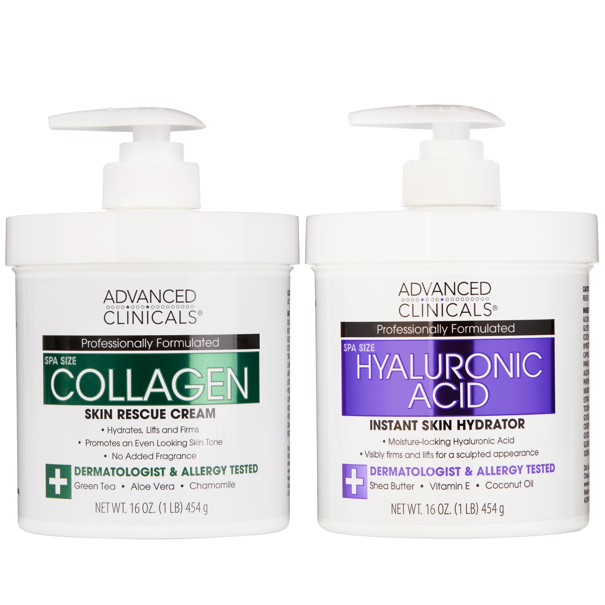 Advanced Clinicals hyaluronic acid moisturizer jar closeup shows hydrating, non-greasy texture.