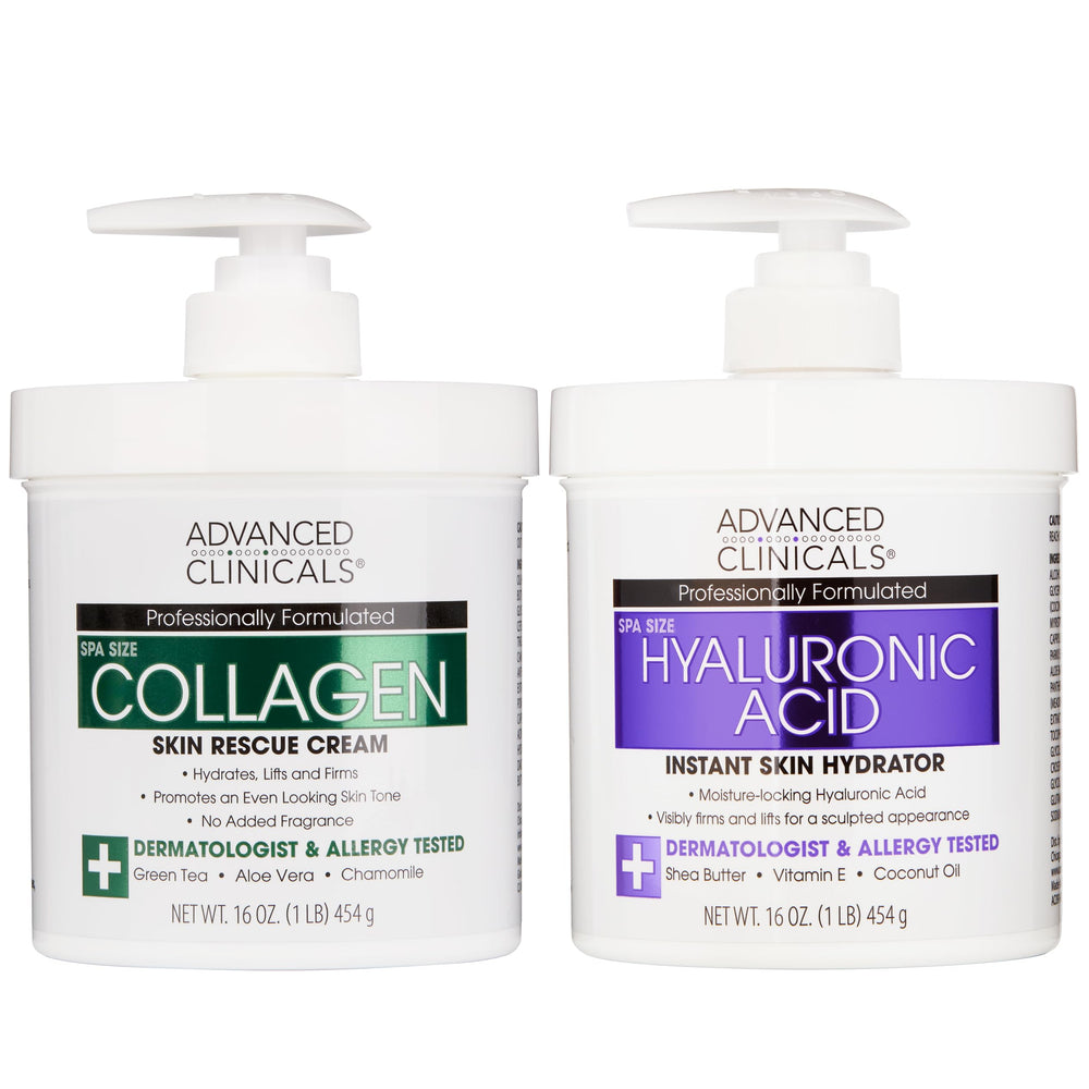 Advanced Clinicals hyaluronic acid moisturizer jar closeup shows hydrating, non-greasy texture.