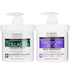 Advanced Clinicals hyaluronic acid moisturizer jar closeup shows hydrating, non-greasy texture.