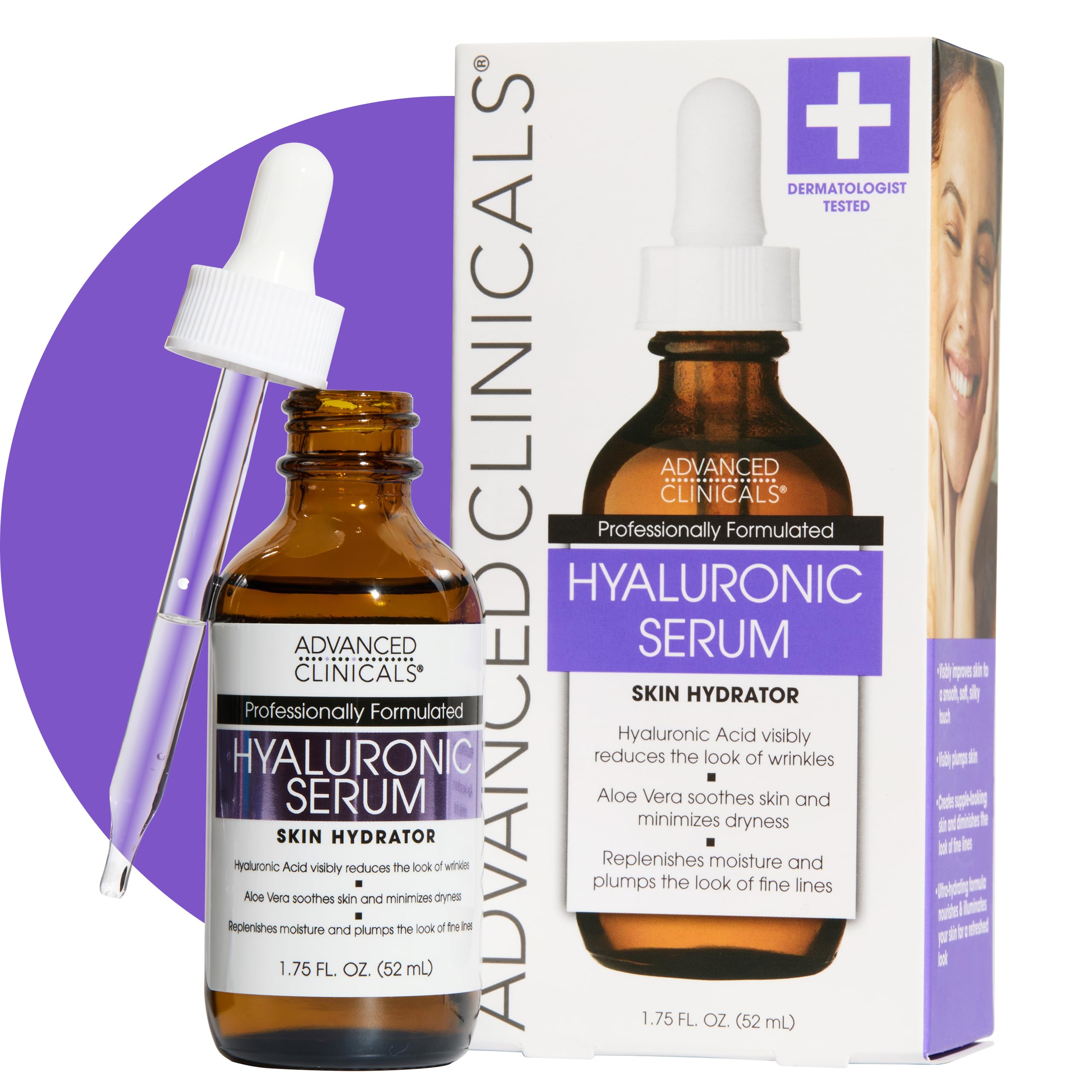 Advanced Clinicals Hyaluronic Acid Serum bottle with pump provides deep hydration for dry skin.