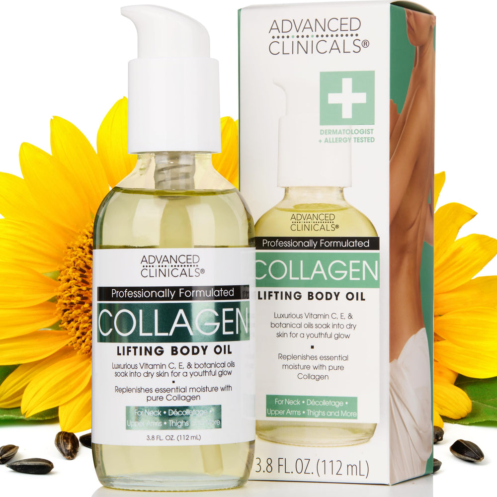 Advanced Clinicals Hydrating Collagen Oil bottle pour delivers rich moisture and a radiant finish