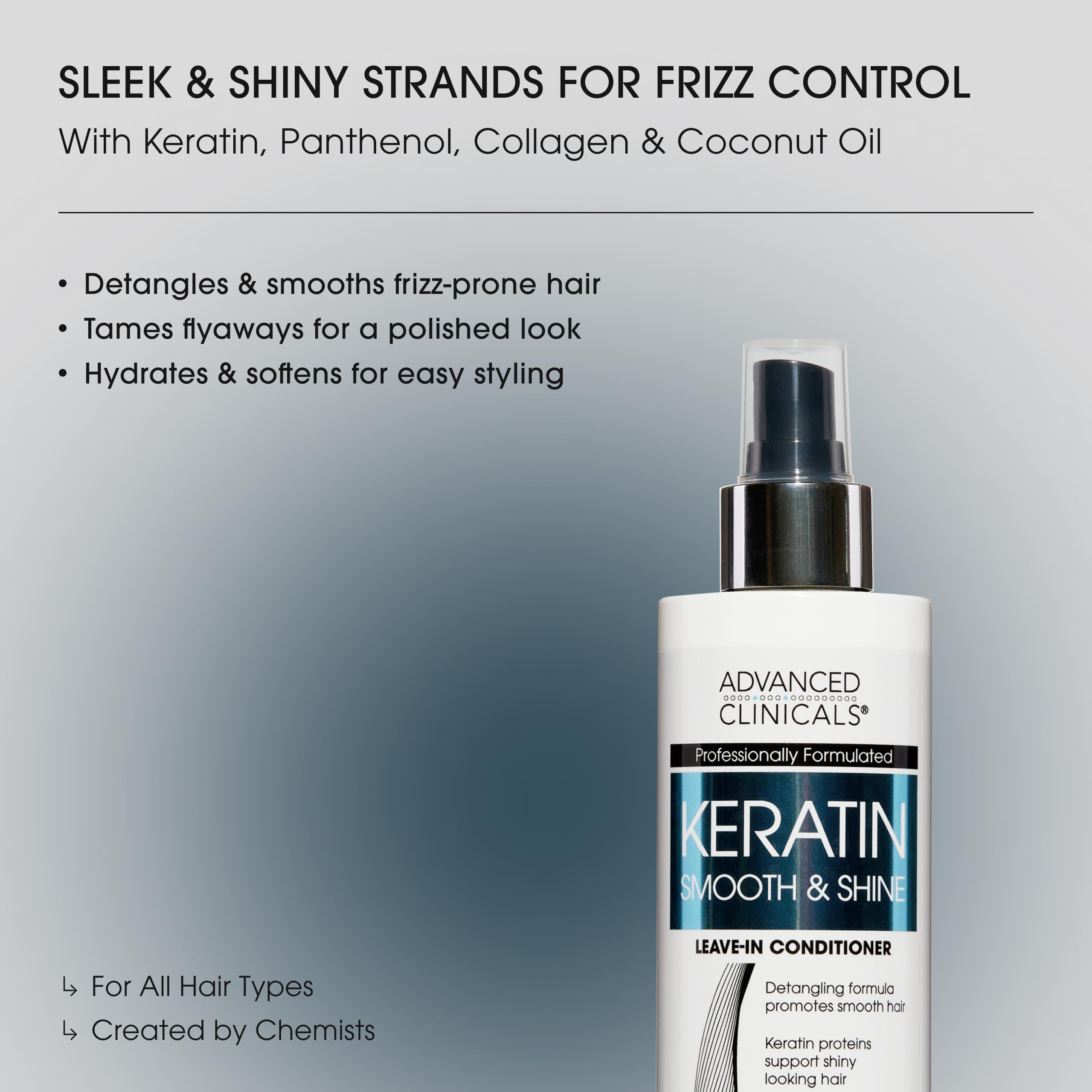 Advanced Clinicals Keratin Detangler Spray mist for easy, even application.