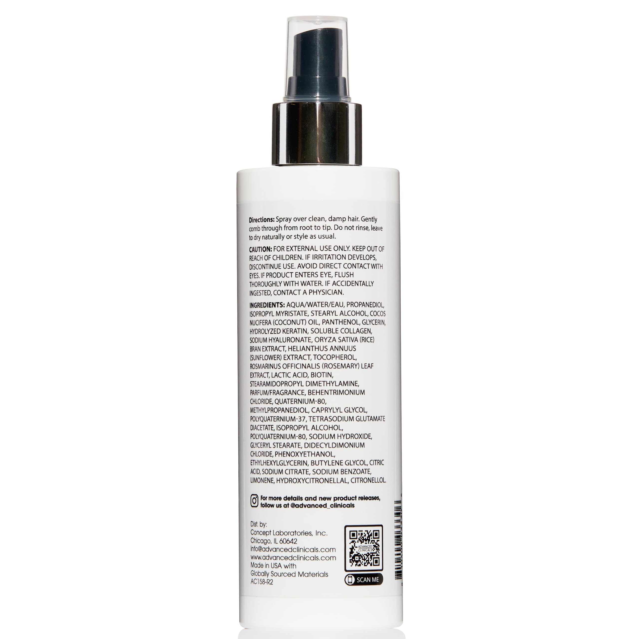 Advanced Clinicals Keratin Detangler Spray in use during daily hair routine.