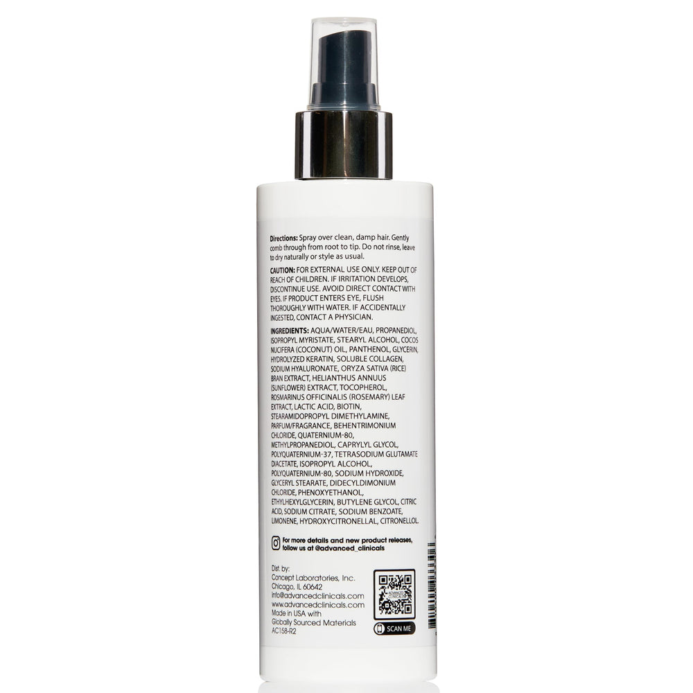 Advanced Clinicals Keratin Detangler Spray in use during daily hair routine.