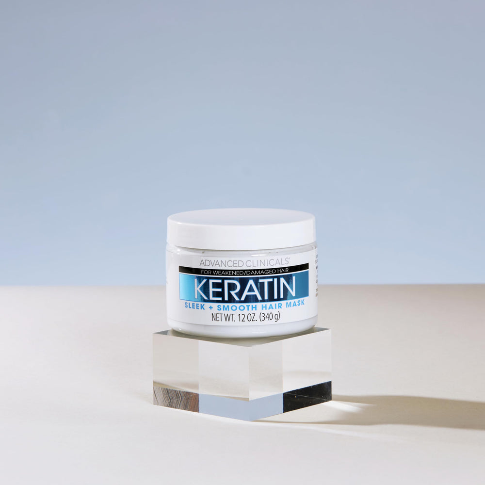 Advanced Clinicals Keratin Hair Mask label close-up shows product information