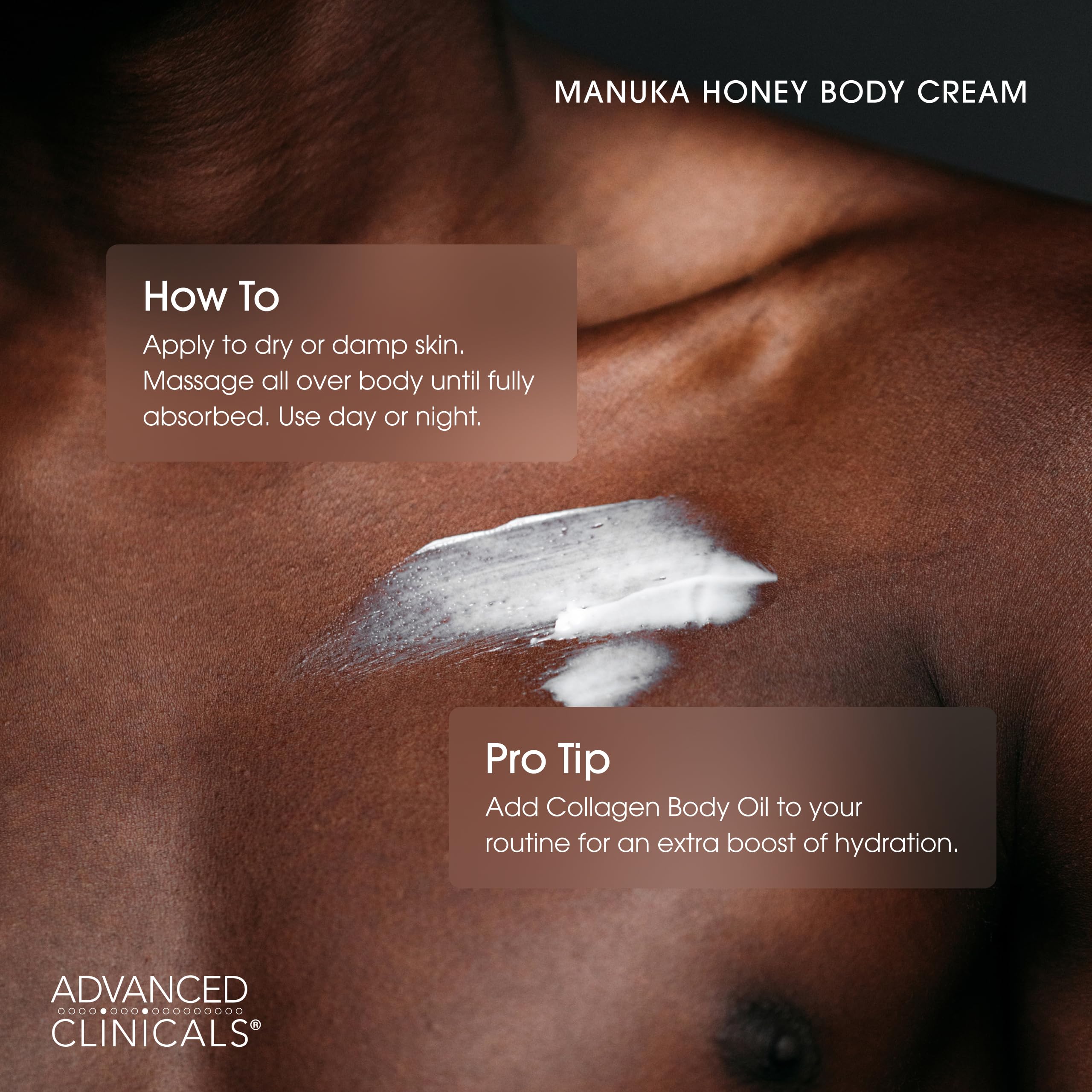 Advanced Clinicals Manuka Honey Body Cream beeswax helps seal in moisture.