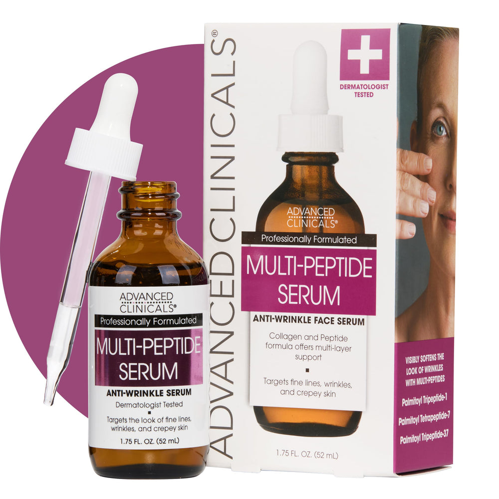 Advanced Clinicals Multi Peptides Serum face bottle showing hydrating and firming potential