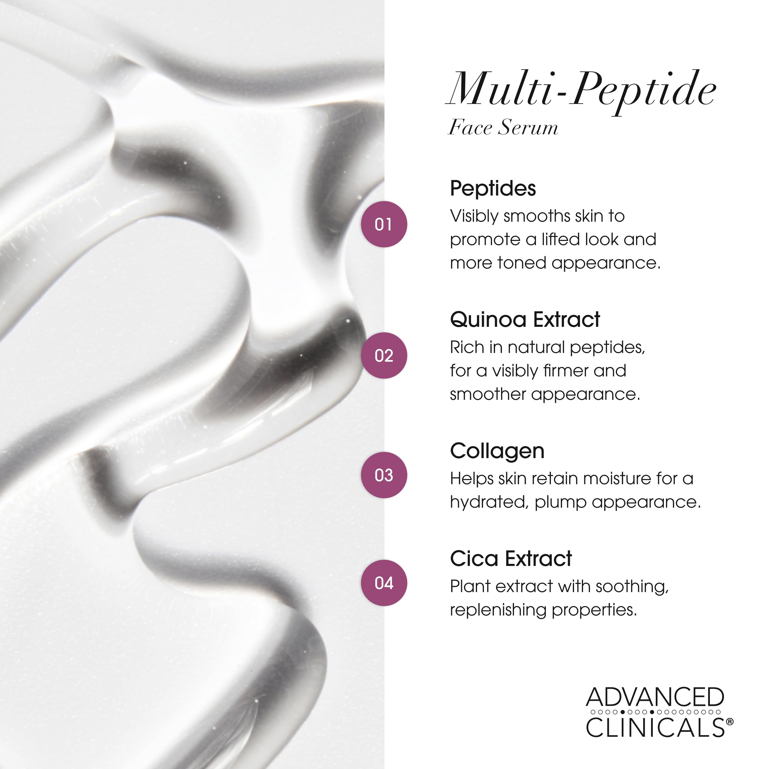 Advanced Clinicals serum on clean skin reveals smoother, hydrated appearance.