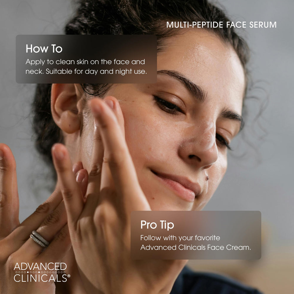Advanced Clinicals serum swatch on hand highlights quick absorption.