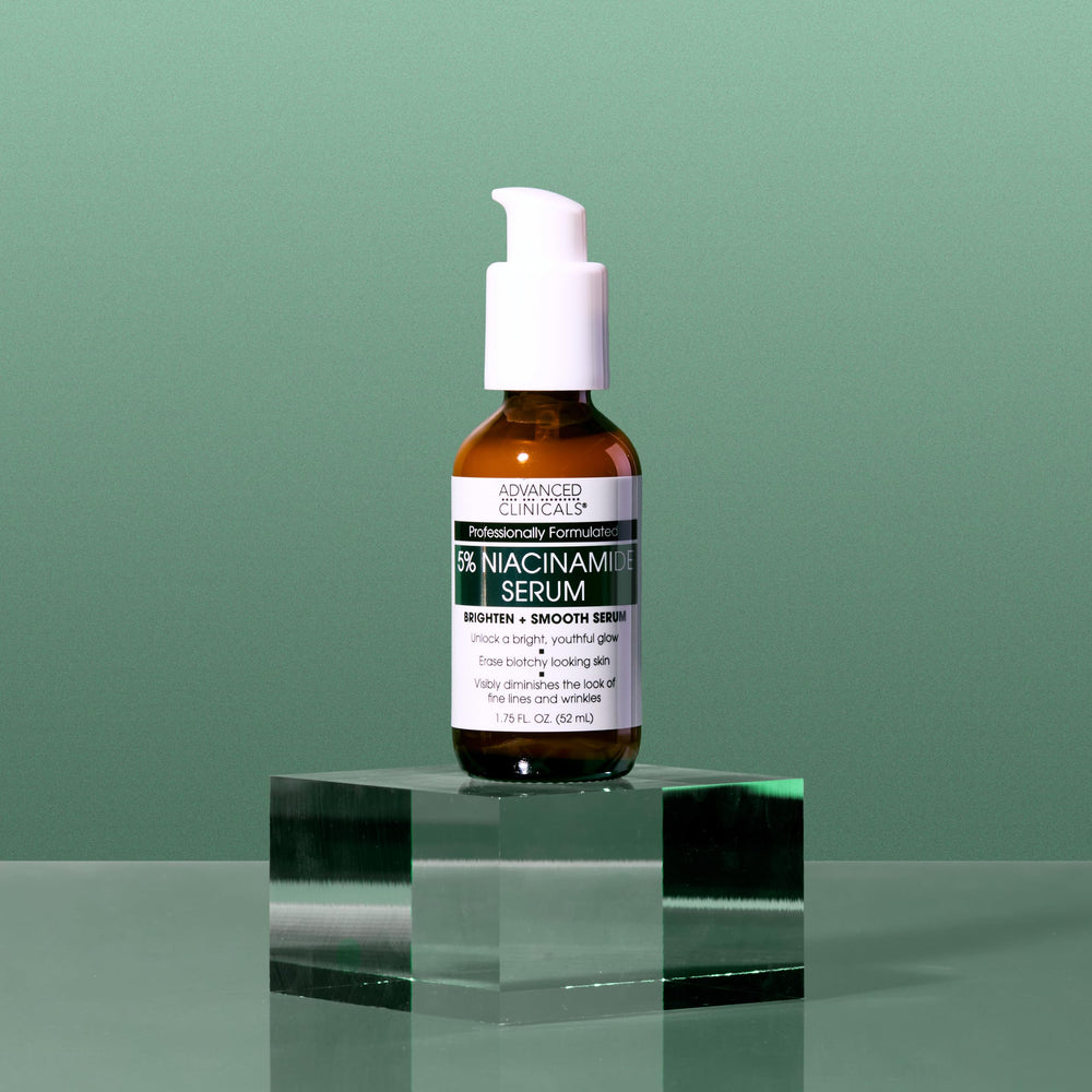 Advanced Clinicals Niacinamide Serum applied to the face in close-up