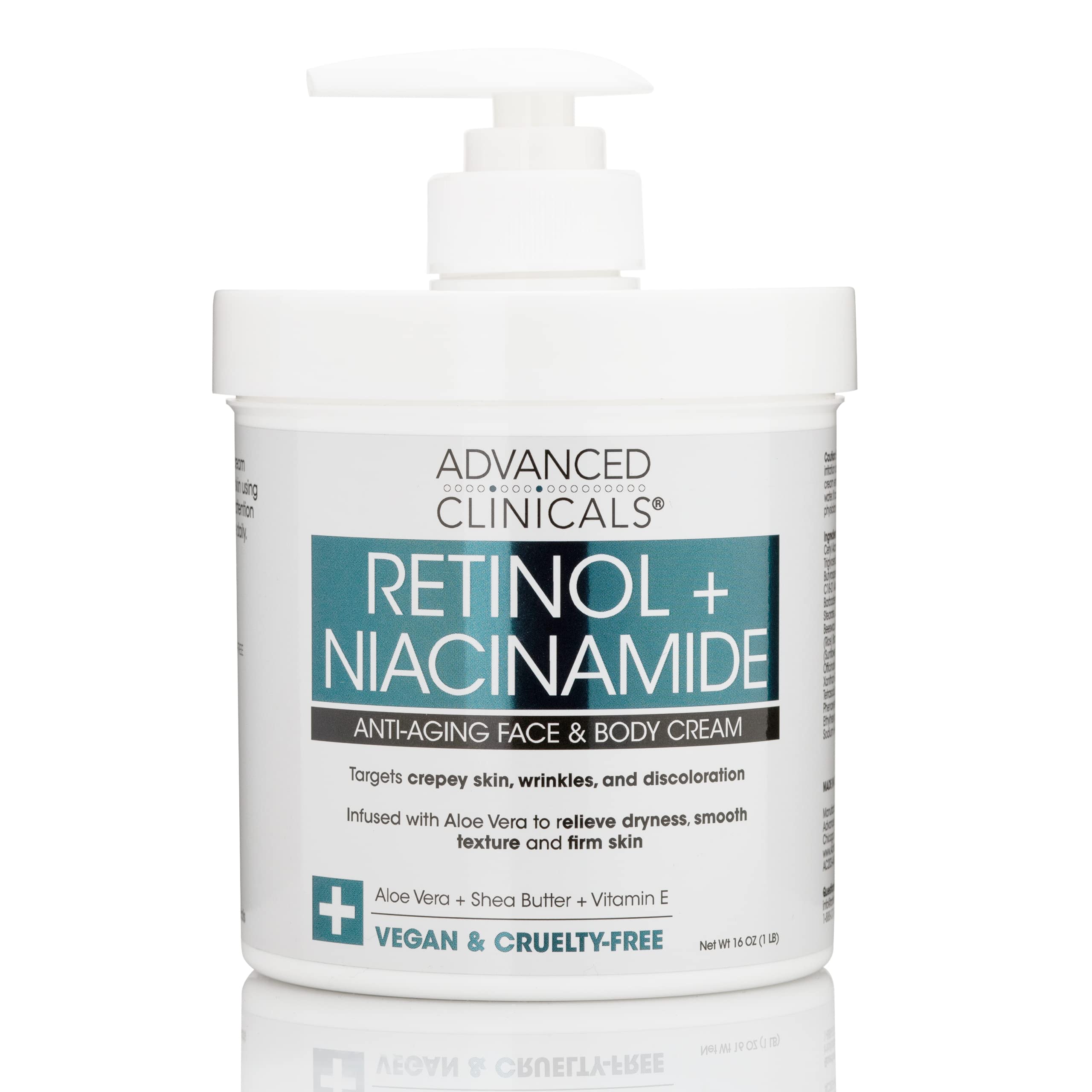 Advanced Clinicals night skincare routine with retinol bottle beside towel and lamp.