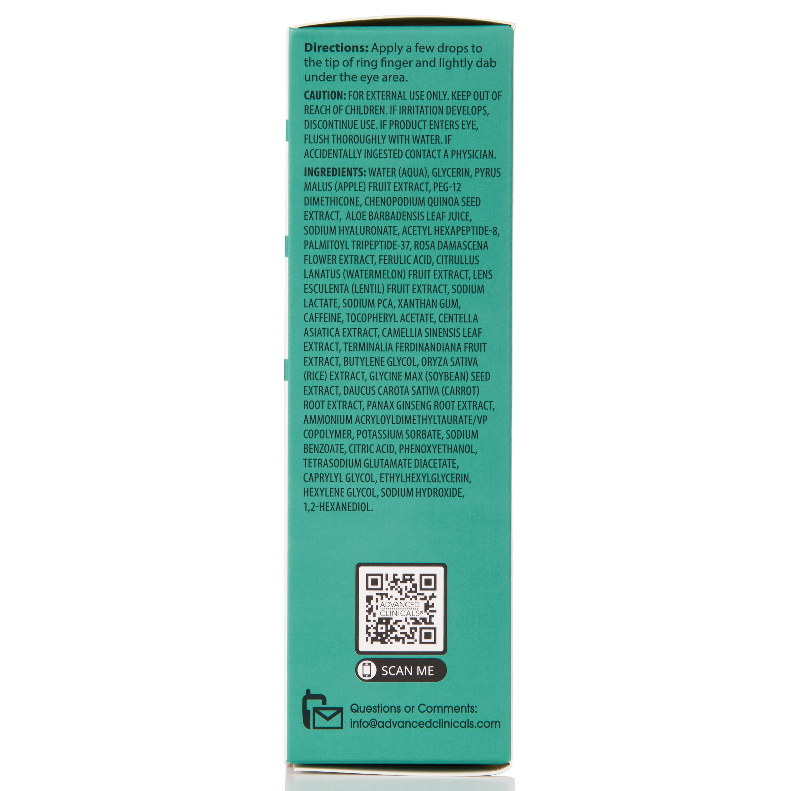 Advanced Clinicals Puffy Eye Serum gel swatch demonstrates light texture