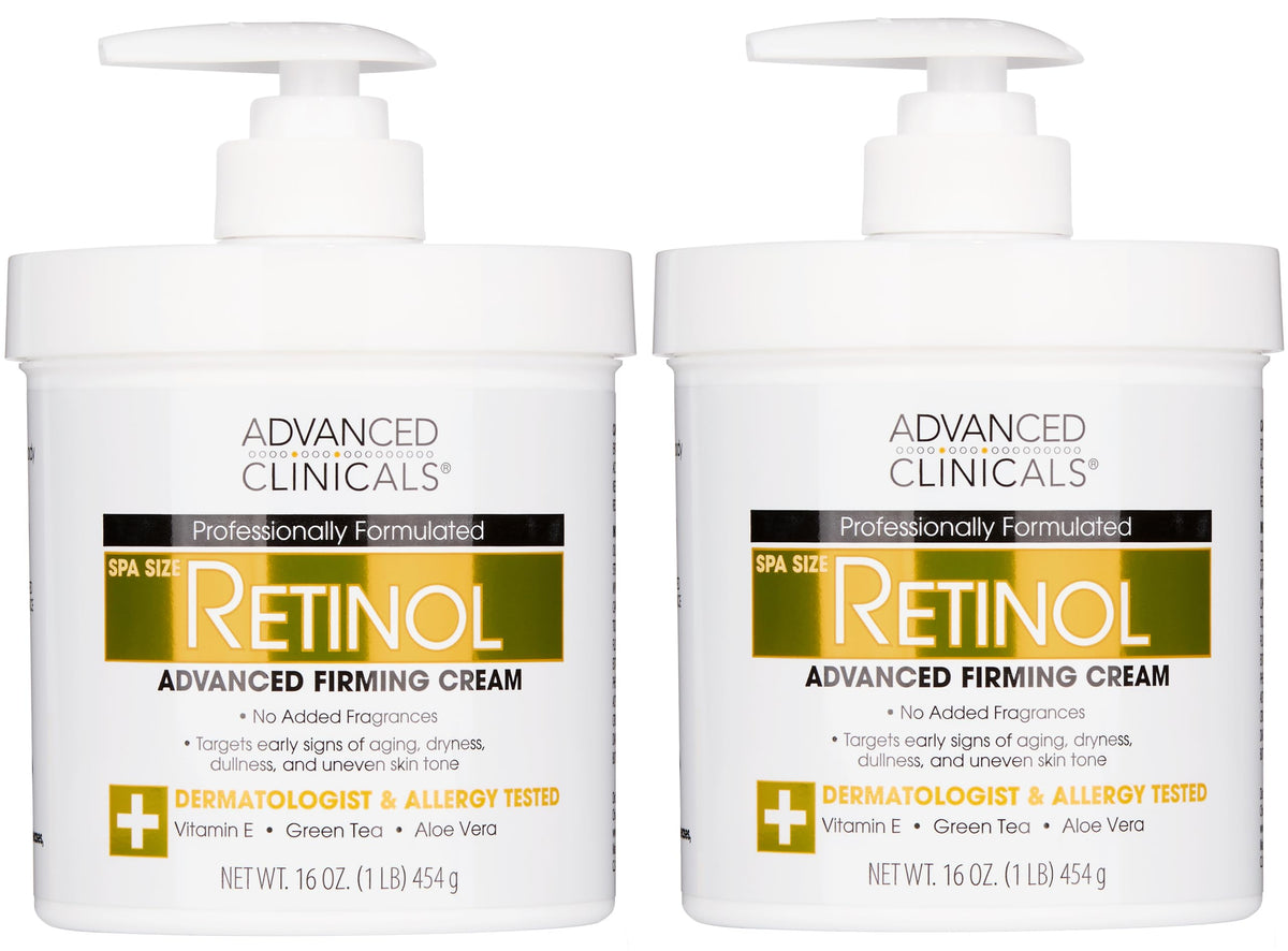 Advanced Clinicals Retinol Body Cream 2-pack bottles deliver rich hydration for smoother skin.